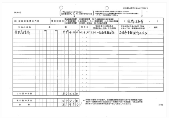 丸尾まき氏のスシロー費用の精算書